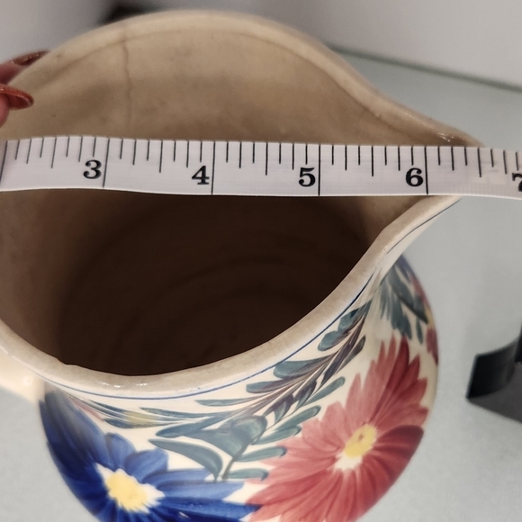 Yankoware Japan‎ stamped 50s pottery floral hand painted vintage rustic pitcher - Picture 4 of 7